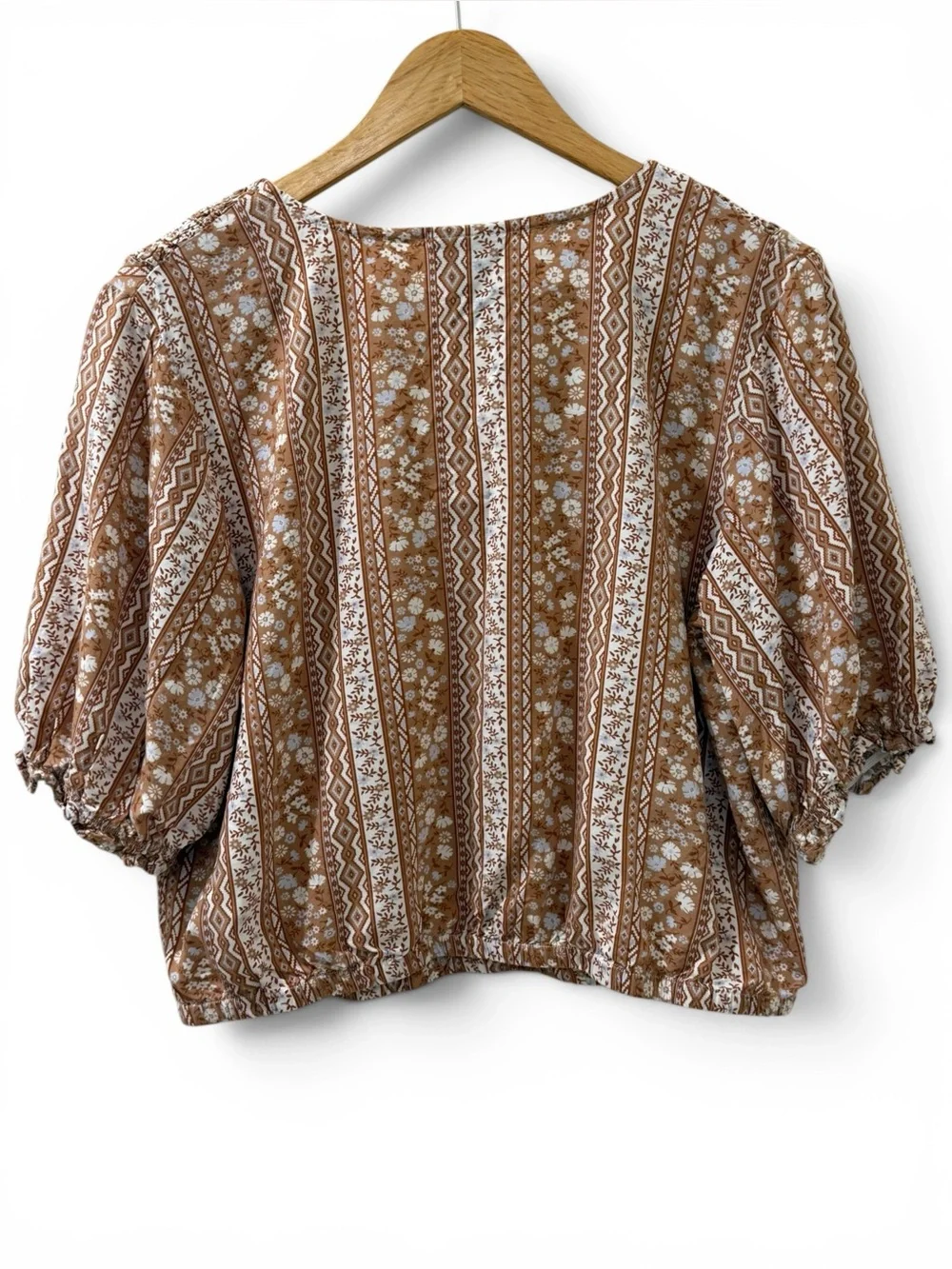 Wrangler Retro Floral Stripe Crop Top Peasant Rayon Boho Western Blouse Large - Picture 5 of 9